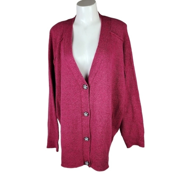 Penningtons Hot Pink Slub Cardigan Jewel Buttons Size  4X New - Picture 1 of 14